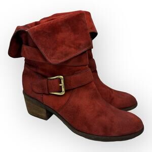 Donald J Pliner Womens size 7.5 Suede Danee Western Moto Boots Red Fold Down